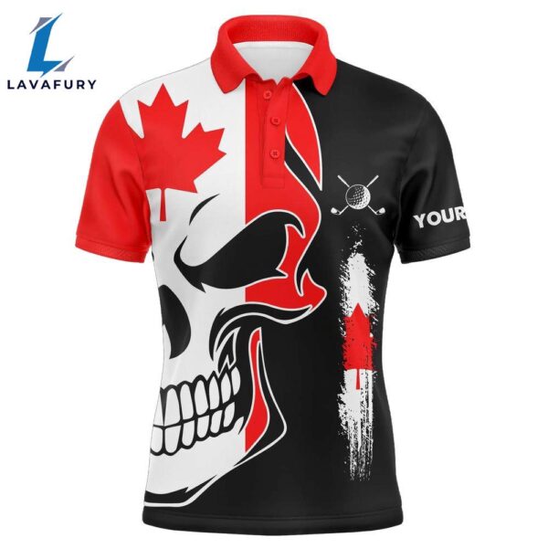 Mens Golf Polo Shirts Canadian Flag Patriotic Custom Skull    Gift Christmas