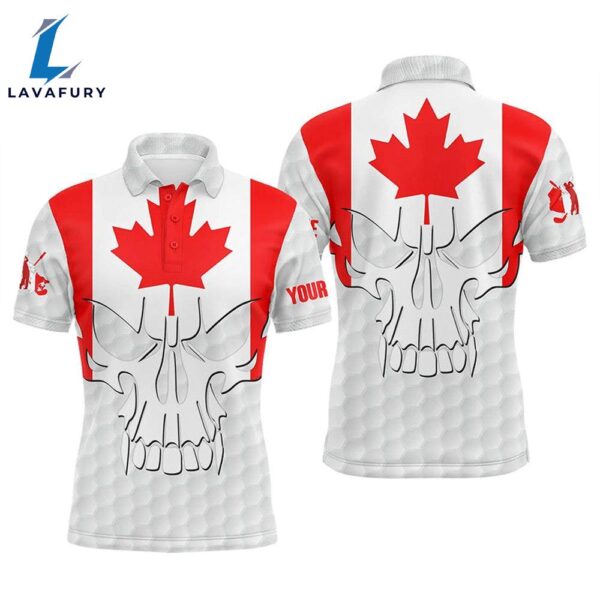 Mens Golf Polo Shirts Canadian Flag Patriotic Custom Skull Golf Ball Shirt   Gift Christmas