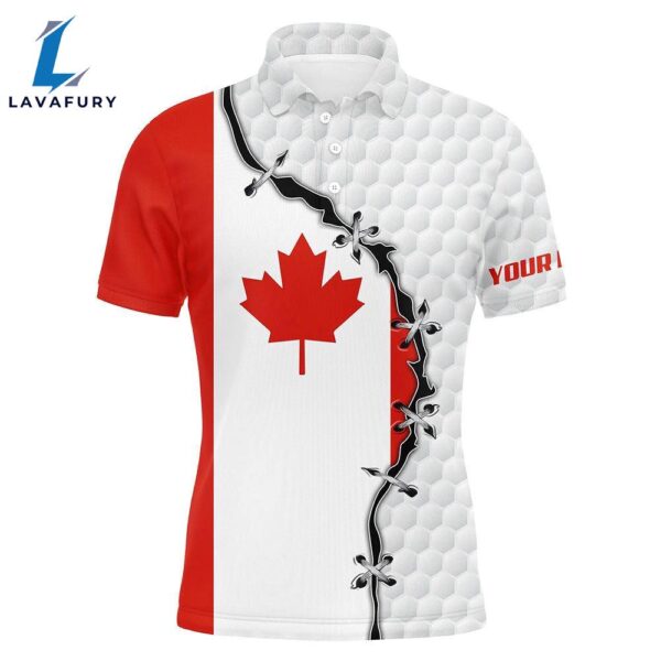 Mens Golf Polo Shirts Canadian Flag White Golf Ball Skin Pattern Custom Patriot Team   Gift Christmas