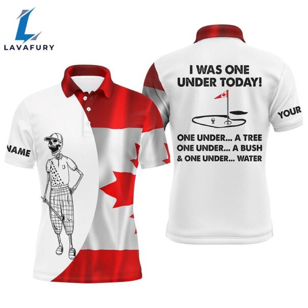 Mens Golf Polo Shirts Canadian Flag White Golf Skull Custom I Was One Under Today Tree, Bush And Water  Gift Christmas