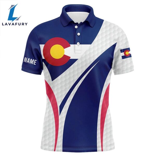 Mens Golf Polo Shirts Colorado Flag Custom White Golf Ball Skin Pattern Patriot Mens Golf Wears  Gift Christmas