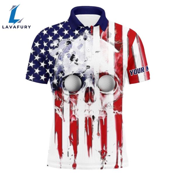 Mens Golf Polo Shirts Custom American Flag Skull Golf Gifts   Gift Christmas