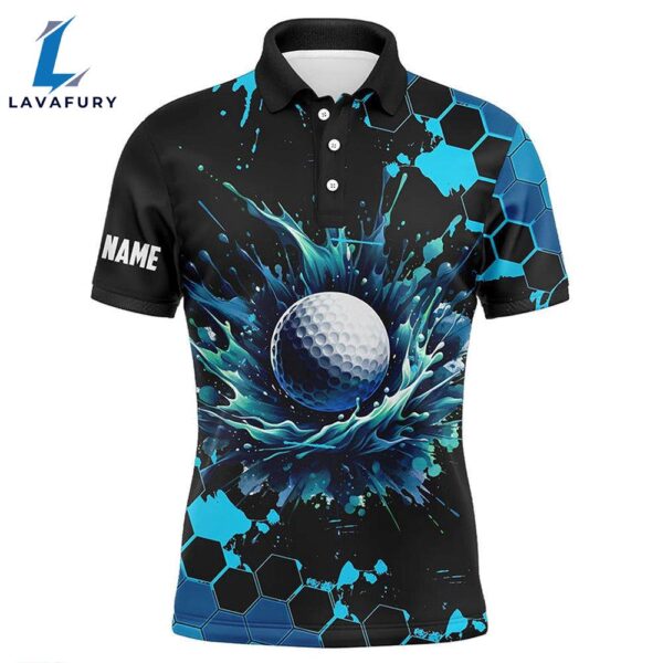 Mens Golf Polo Shirts Custom Black And Blue Watercolor Golf Tops   Gift Christmas