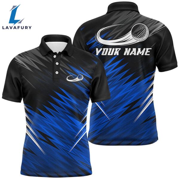 Mens Golf Polo Shirts Custom Blue And Black Pattern Shirt   Gift Christmas