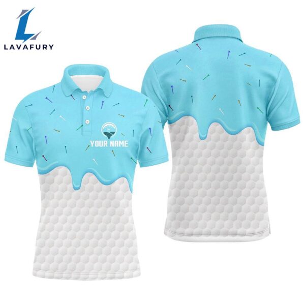 Mens Golf Polo Shirts Custom Blue Ice Cream Melting On Golf Ball   Gift Christmas