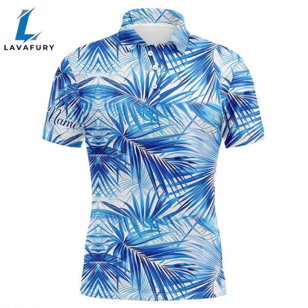 Mens Golf Polo Shirts Custom Blue Tropical Pattern Golf Tops   Gift Christmas