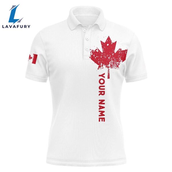Mens Golf Polo Shirts Custom Canadian Flag White , Custom Polo Jerseys   Gift Christmas
