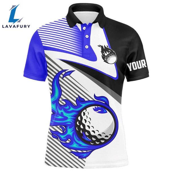Mens Golf Polo Shirts Custom Flame Golf Ball Fire Golf Apparel For Mens Blue  Gift Christmas
