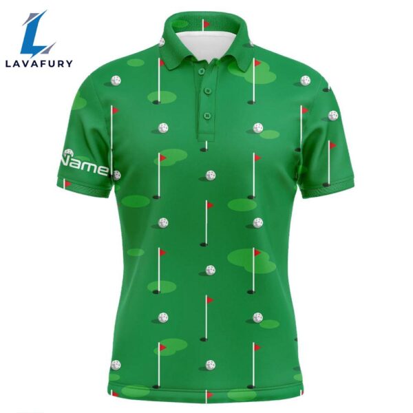 Mens Golf Polo Shirts Custom Golf Flag And Balls Green Golf Course Pattern Golf Polo Shirts   Gift Christmas