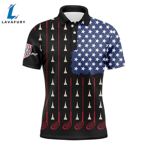 Mens Golf Polo Shirts Custom Golf Tees Clubs American Flag Patriot Black Mens Golf Wears  Gift Christmas