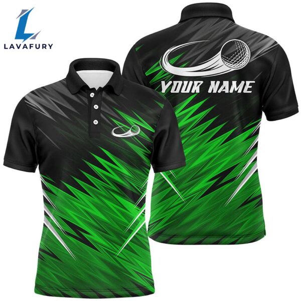 Mens Golf Polo Shirts Custom Green And Black Pattern Shirt   Gift Christmas