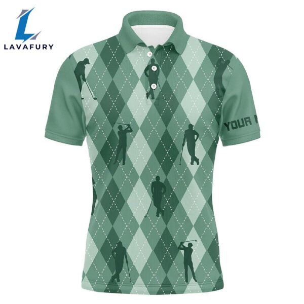 Mens Golf Polo Shirts Custom Green Argyle Pattern Golf Clothes   Gift Christmas