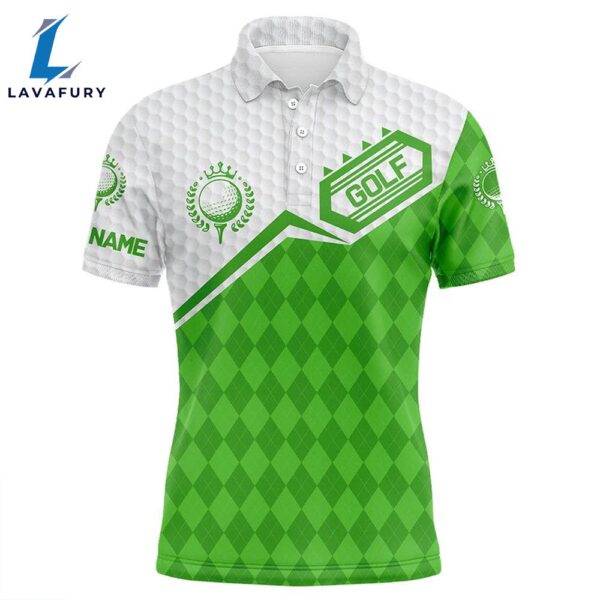 Mens Golf Polo Shirts Custom Green Argyle Pattern White Golf Ball Team Golf Attire   Gift Christmas