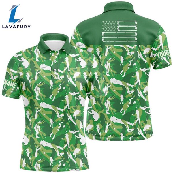 Mens Golf Polo Shirts Custom Green Camo American Flag Cool Men’S   Gift Christmas