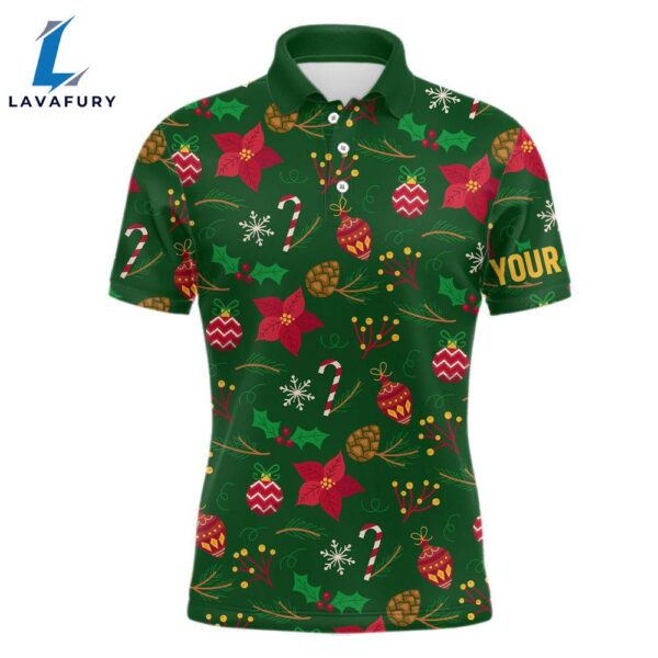 Mens Golf Polo Shirts Custom Green Christmas Pattern Shirt For Ladies  Gift Christmas
