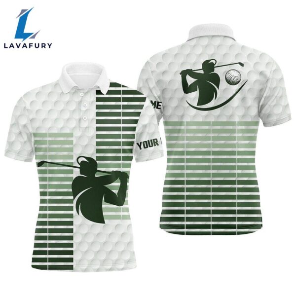 Mens Golf Polo Shirts Custom Green Stripe And White Golf Ball Skin Pattern Golf Tops   Gift Christmas