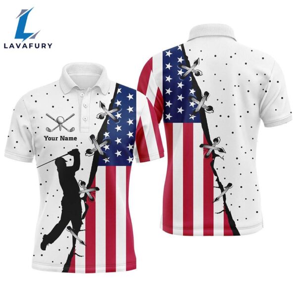 Mens Golf Polo Shirts Custom Name American Flag Patriotic , Team Golf Tops   Gift Christmas