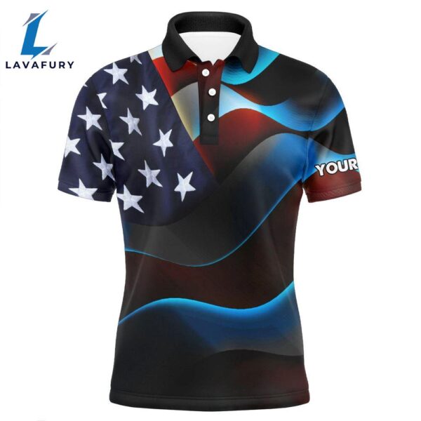 Mens Golf Polo Shirts Custom Name Black American Flag Patriotic    Gift Christmas