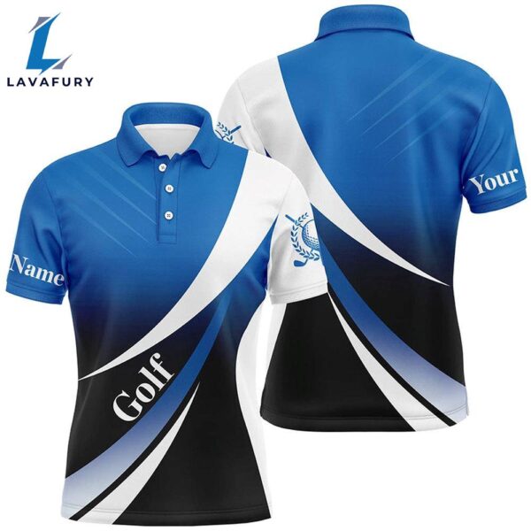 Mens Golf Polo Shirts Custom Name Blue And White , Tournament Golf Tops   Gift Christmas