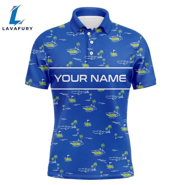 Mens Golf Polo Shirts Custom Name Golf Course Pattern Tournament Golf Polo Shirts   Gift Christmas