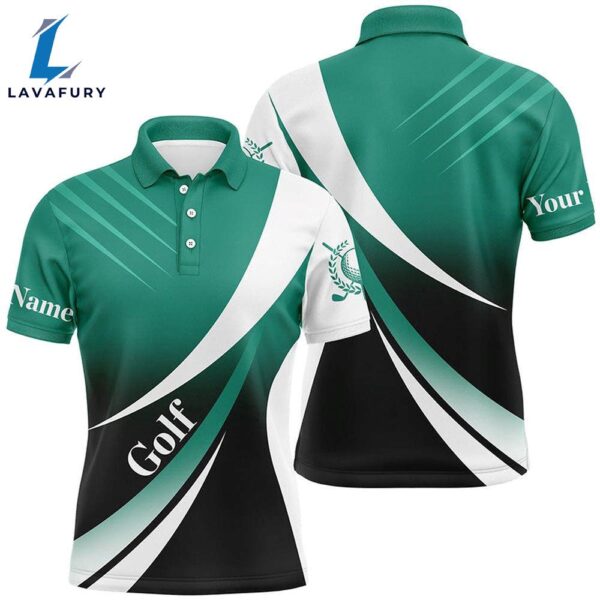 Mens Golf Polo Shirts Custom Name Green And White , Tournament Golf Tops   Gift Christmas