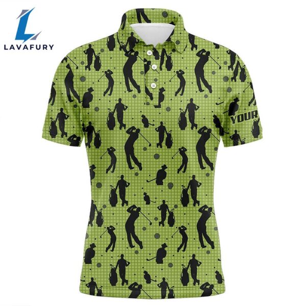 Mens Golf Polo Shirts Custom Name Green Mens Golf Pattern, Golf Attire   Gift Christmas