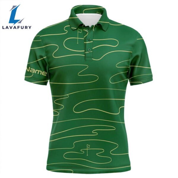 Mens Golf Polo Shirts Custom Name Mens Green Golf Course Pattern Tournament Golf Polo Shirts  Gift Christmas