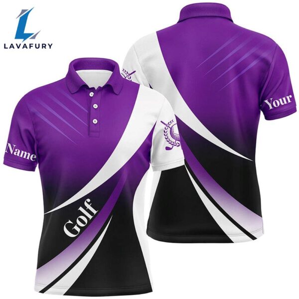 Mens Golf Polo Shirts Custom Name Purple And White , Tournament Golf Tops   Gift Christmas