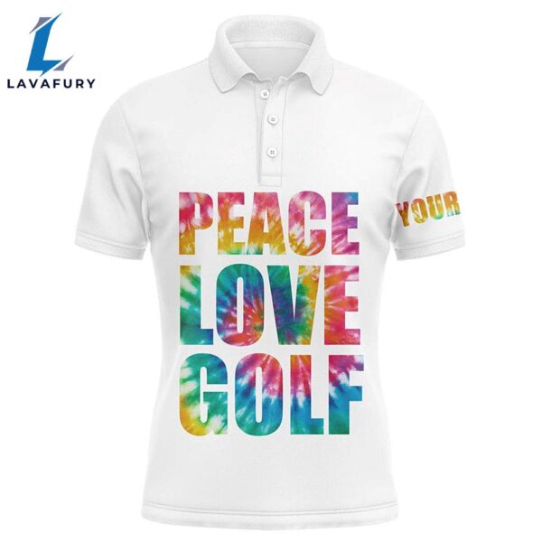 Mens Golf Polo Shirts Custom Name Tie Dye Peace Love Golf, Personalized    Gift Christmas