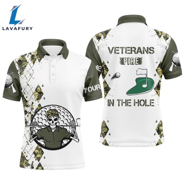 Mens Golf Polo Shirts Custom Name Veterans Fire In The Hole Skull , Golf Tops   Gift Christmas
