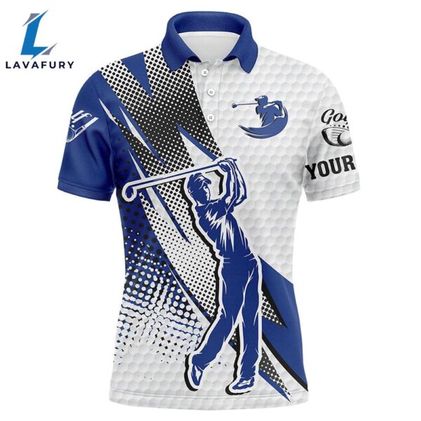 Mens Golf Polo Shirts Custom Name White And Blue Polo    Gift Christmas