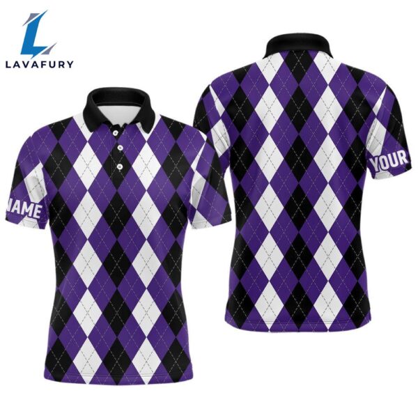 Mens Golf Polo Shirts Custom Purple Argyle Plaid Halloween Pattern Golf Attire   Gift Christmas