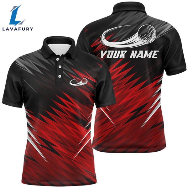 Mens Golf Polo Shirts Custom Red And Black Pattern Shirt   Gift Christmas
