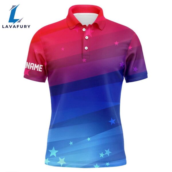 Mens Golf Polo Shirts Custom Red And Blue Gradient Stars Pattern Patriotic Golf Clothing   Gift Christmas