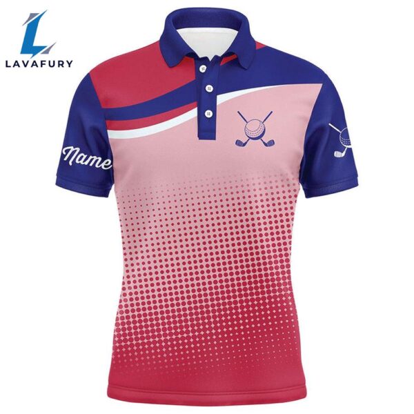 Mens Golf Polo Shirts Custom Red And Blue Sport Pattern Golfing Gifts, Golf Tops   Gift Christmas