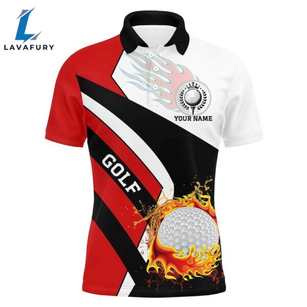 Mens Golf Polo Shirts Custom Red White And Black Flame Golf Fire Team Jerseys, Golf Outfits   Gift Christmas