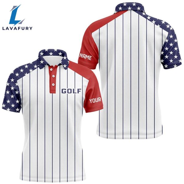 Mens Golf Polo Shirts Custom Red, White And Blue American Flag Patriotic Stripes Golf Attire   Gift Christmas