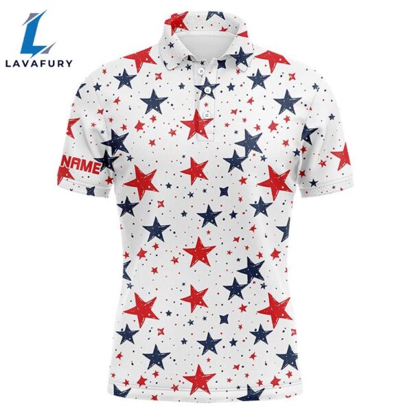 Mens Golf Polo Shirts Custom Red, White And Blue Stars Pattern Patriotic Mens Golf Clothes  Gift Christmas