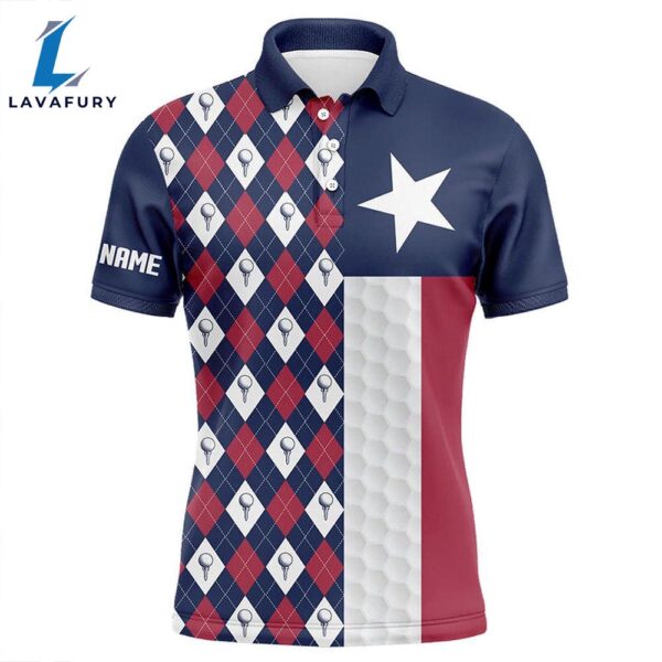 Mens Golf Polo Shirts Custom Red White Blue Argyle Pattern Texas Flag Patriotic Mens Golf Gifts  Gift Christmas