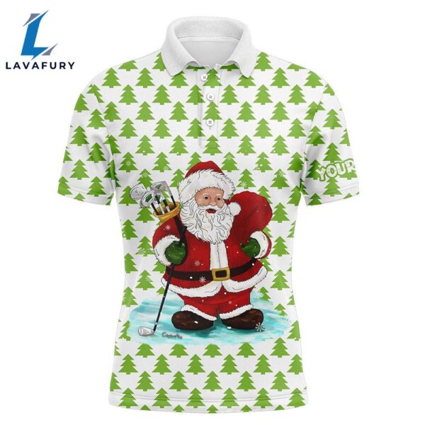 Mens Golf Polo Shirts Custom Santa Golf Christmas Pine Tree Forest Pattern, Christmas Golf Gift  Gift Christmas