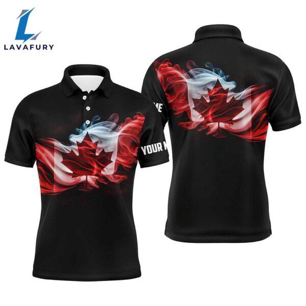 Mens Golf Polo Shirts Custom Smoke Canadian Flag Patriotic Black Golf Tops   Gift Christmas