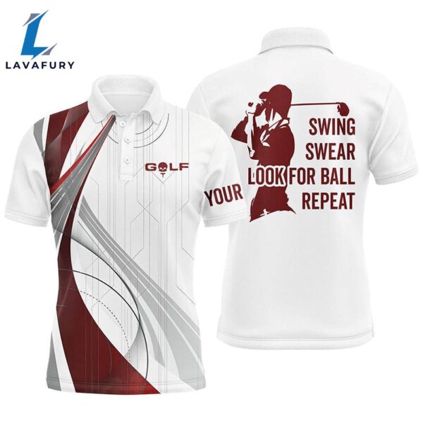 Mens Golf Polo Shirts Custom Swing Swear Look For Ball Repeat White Golf Tops   Gift Christmas