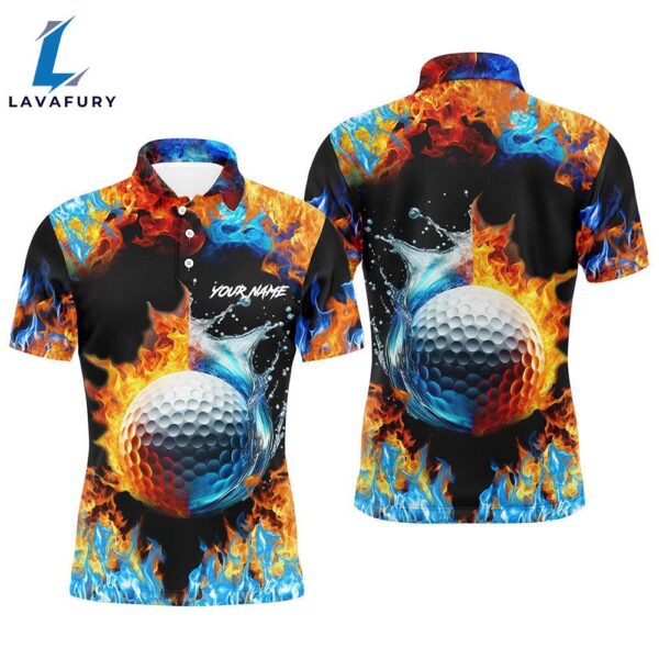 Mens Golf Polo Shirts Custom Water Fire Golf Ball Golf Tops, Golf Attire   Gift Christmas
