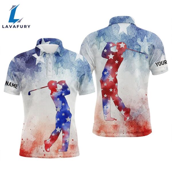 Mens Golf Polo Shirts Custom Watercolor American Flag Patriotic Golf Gifts   Gift Christmas