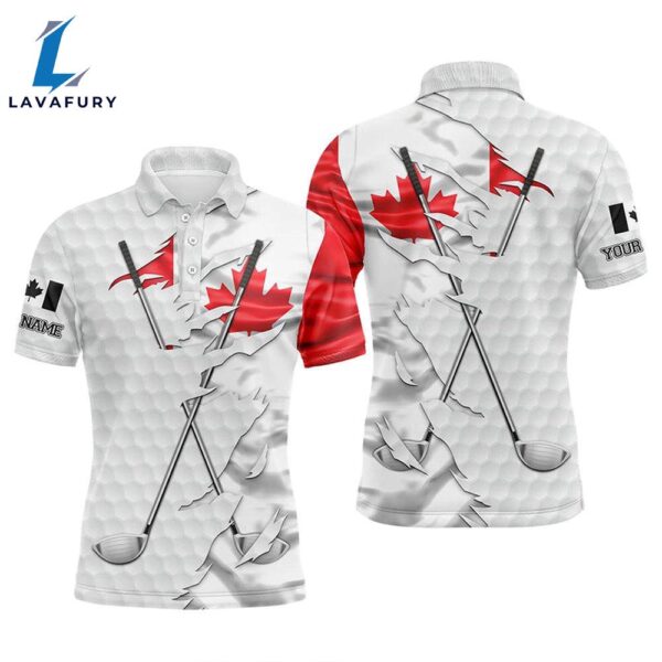 Mens Golf Polo Shirts Custom White Golf Ball Skin Canadian Flag Patriot Golf Clubs Mens Golf Apparel  Gift Christmas