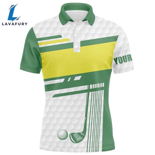 Mens Golf Polo Shirts Custom White, Green And Yellow Golf Clubs Best Mens Golf Wears  Gift Christmas