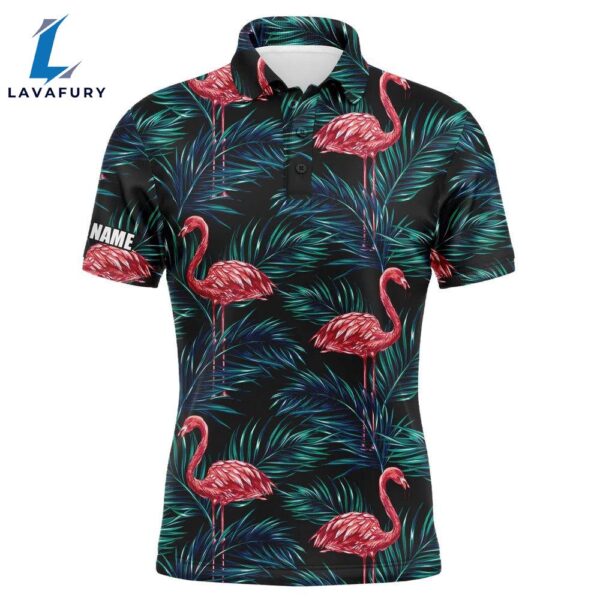 Mens Golf Polo Shirts Flamingo  Tropical Palm Leaves Pattern Custom Team Golf Polo Shirts  Gift Christmas