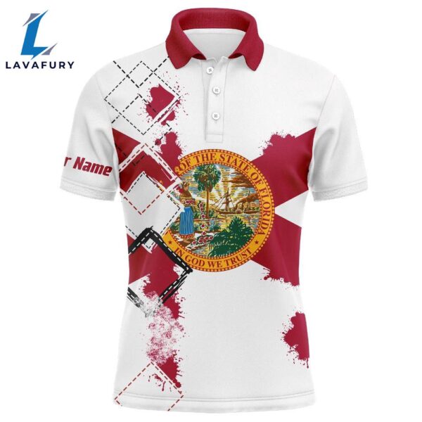 Mens Golf Polo Shirts Florida Flag Patriot Custom Name    Gift Christmas