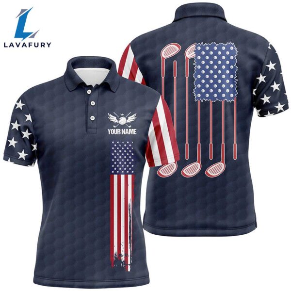 Mens Golf Polo Shirts Golf Clubs American Flag Custom Patriotic    Gift Christmas
