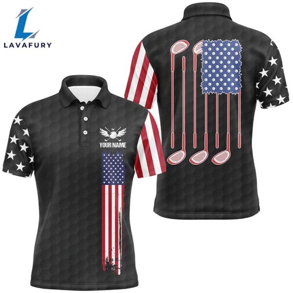 Mens Golf Polo Shirts Golf Clubs American Flag Custom Patriotic Black    Gift Christmas